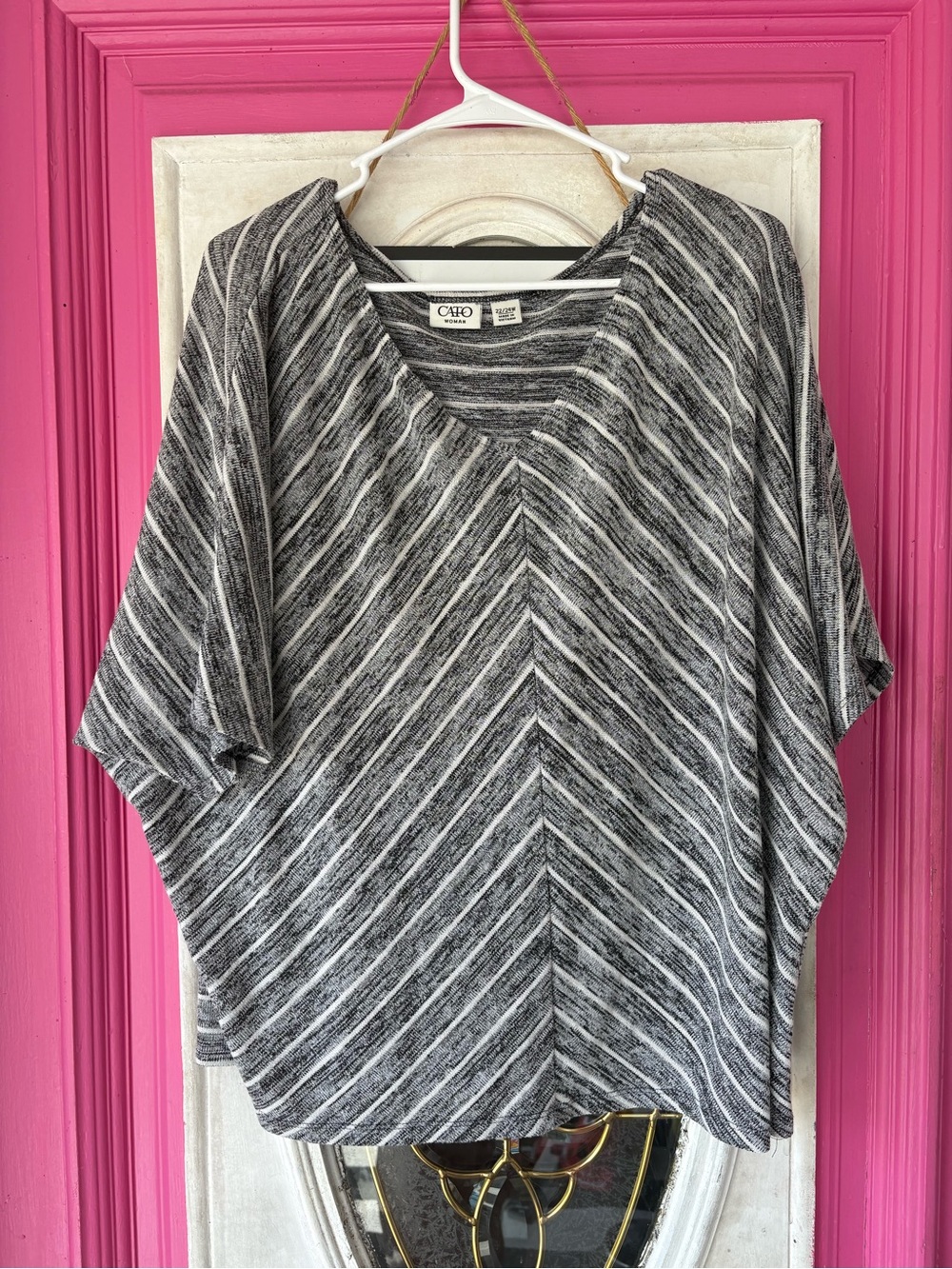 Cato Gray & White Diagonal Stripe V-Neck Tunic